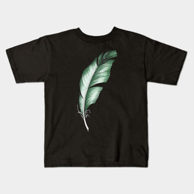 Green feather Kids T-Shirt by Anilia